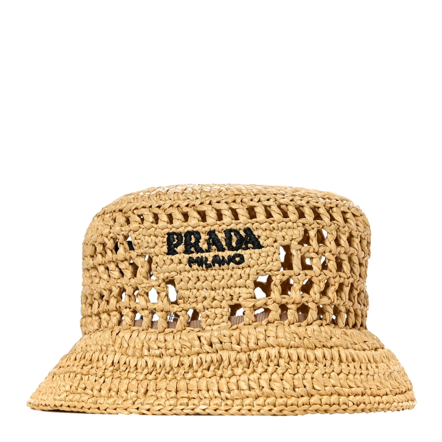 Yarn Raffia Effect Crochet Logo Embroidered Womens Bucket Hat M Naturale