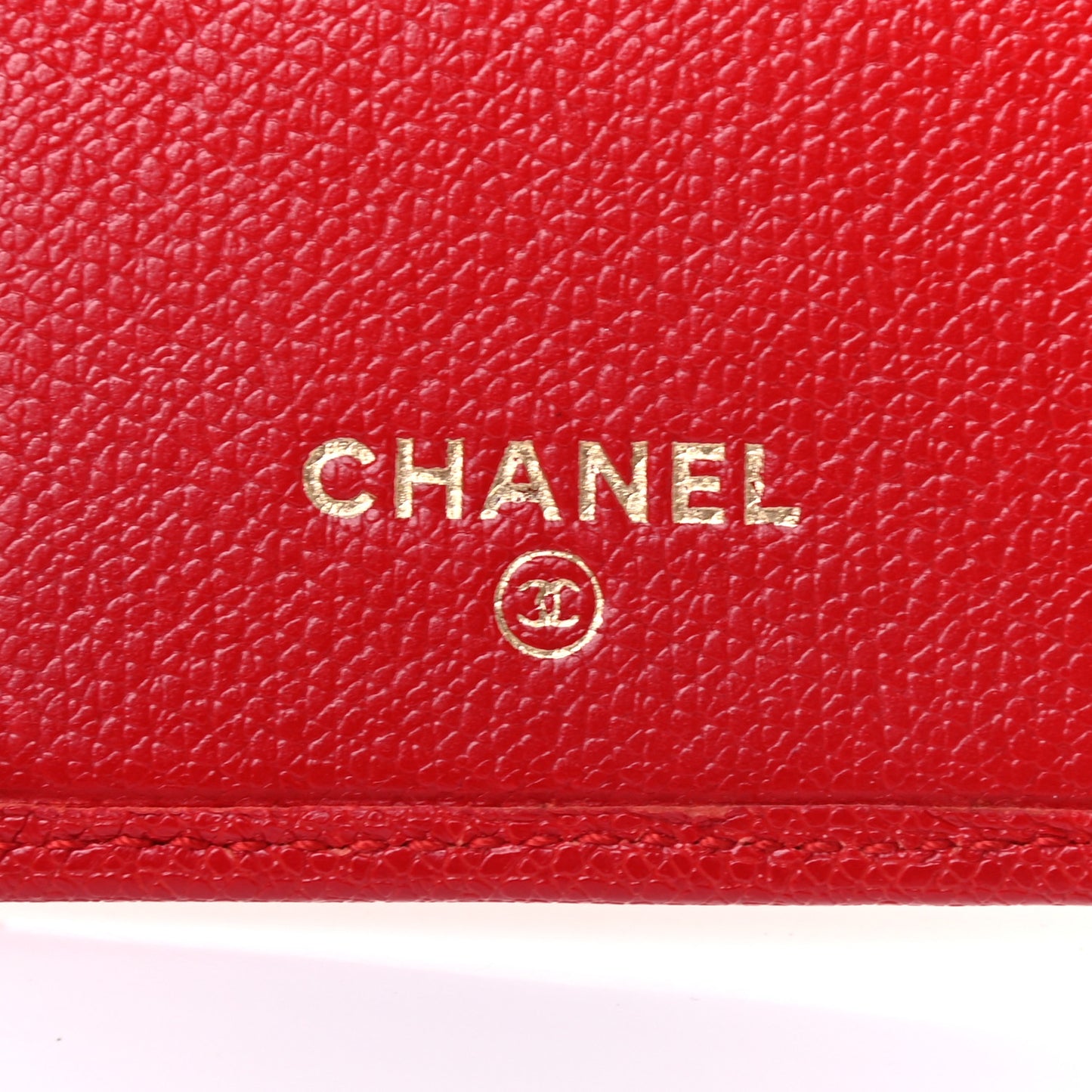 Grained Calfskin CC Button Yen Wallet Red