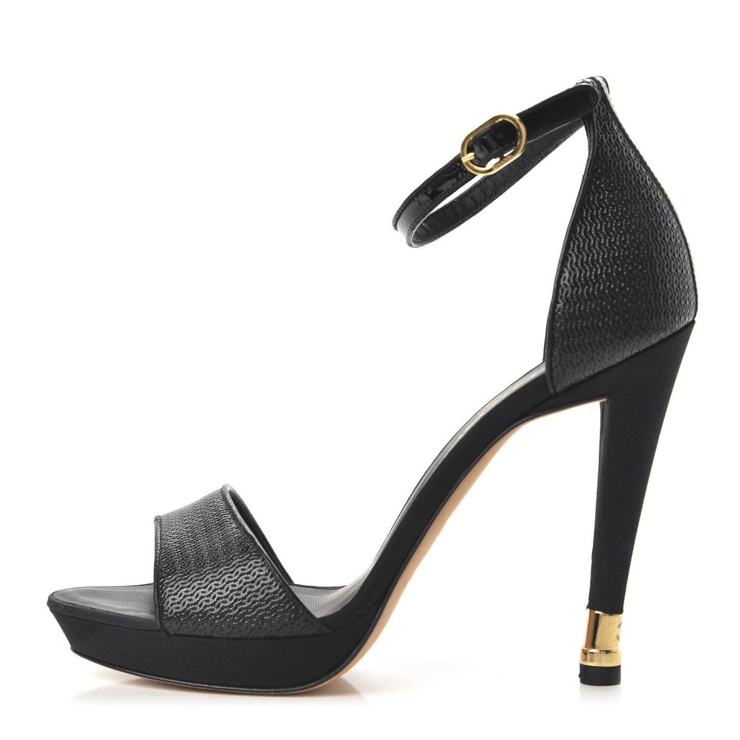 Patent Open Toe Ankle Strap Pumps 37.5 Black