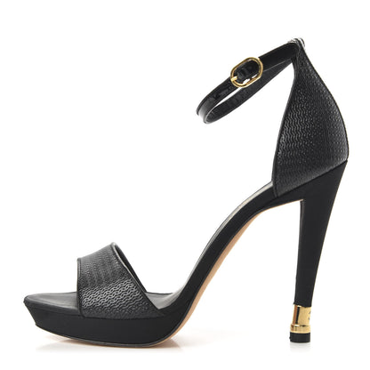 Chanel Patent Open Toe Ankle Strap Pumps 37.5 Black 1 of 8