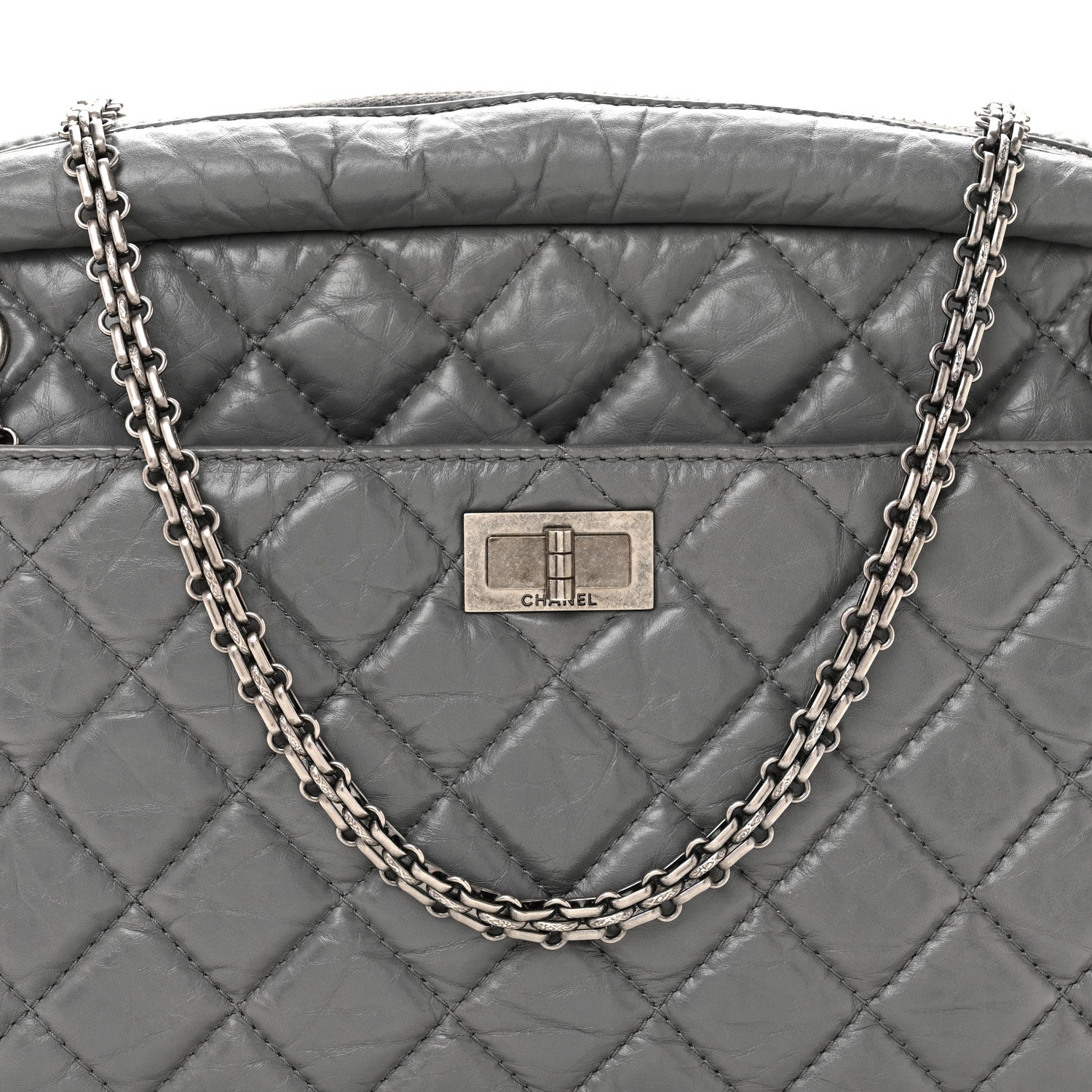Chanel Aged Calfskin Quilted Large Reissue Camera Case Grey 8 of 10