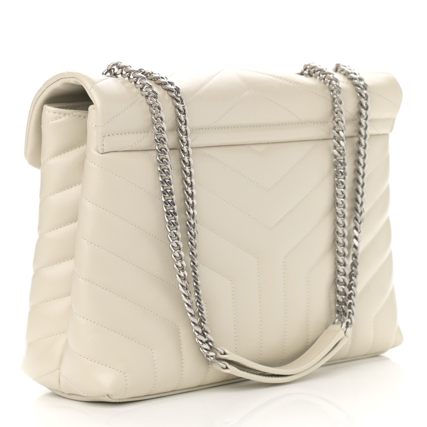 Saint Laurent Calfskin Y Quilted Monogram Medium Loulou Chain Satchel Crema Soft 3 of 11