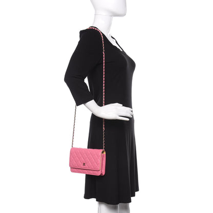 Chanel Lambskin Quilted Wallet On Chain WOC Pink Yellow 2 of 11