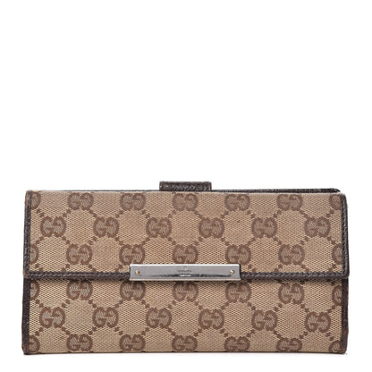 Gucci Monogram Metal Bar Continental Flap Wallet Beige Ebony Dark Brown 1 of 11