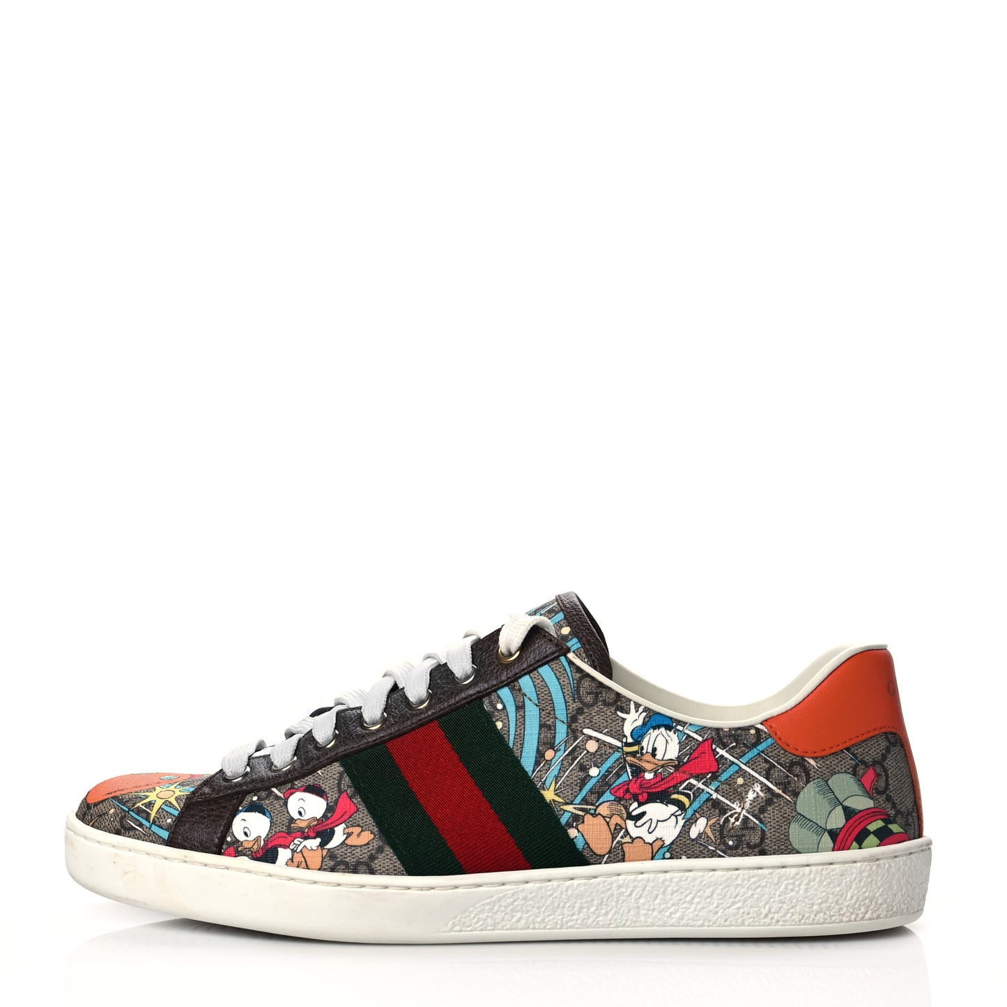 X DISNEY GG Supreme Monogram Web Donald Duck Ace Sneakers 8 Beige New Acero Orange