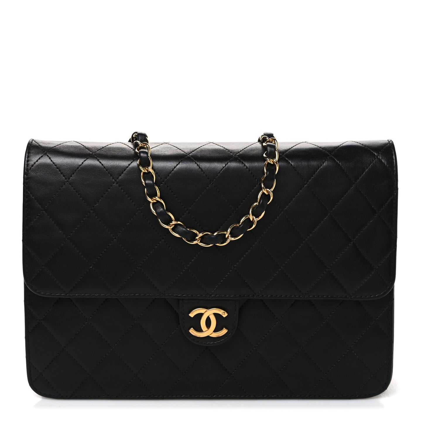 Lambskin Quilted Medium Single Flap Black