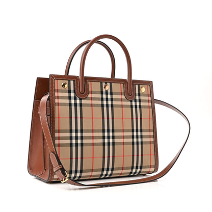 Burberry Calfskin Vintage Check Two Handle Title Bag Archive Beige 3 of 9
