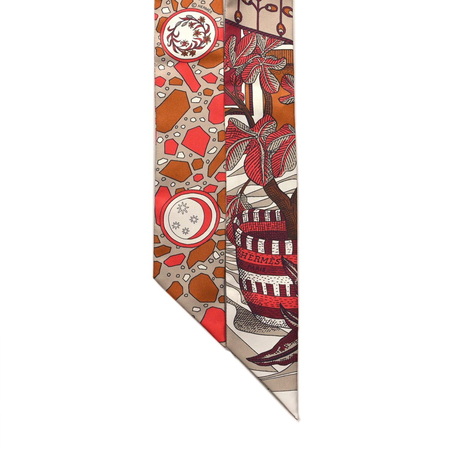 Hermes Silk La Danse Des Amazones Twilly Beige Corail Brun 2 of 4