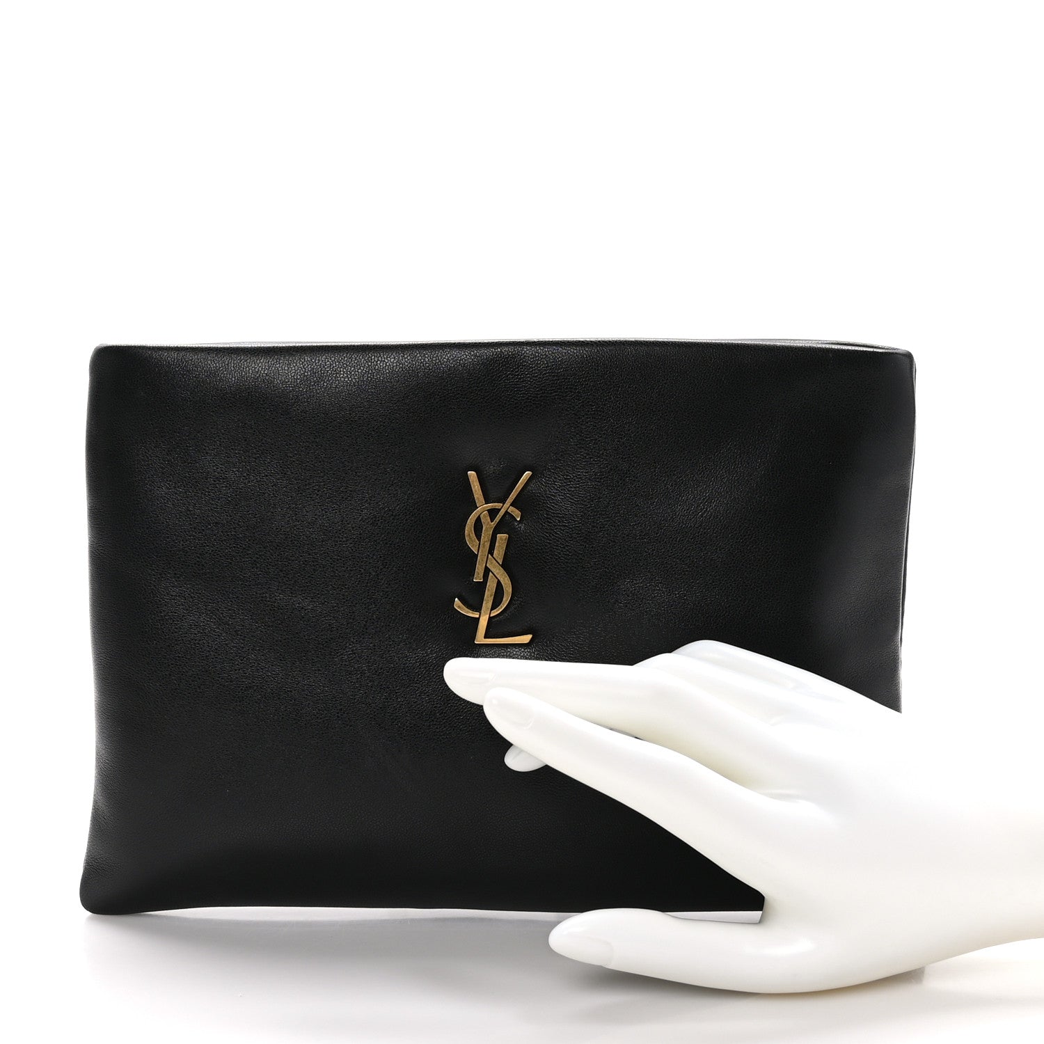 Saint Laurent Lambskin Small Calypso Pouch Black 2 of 10