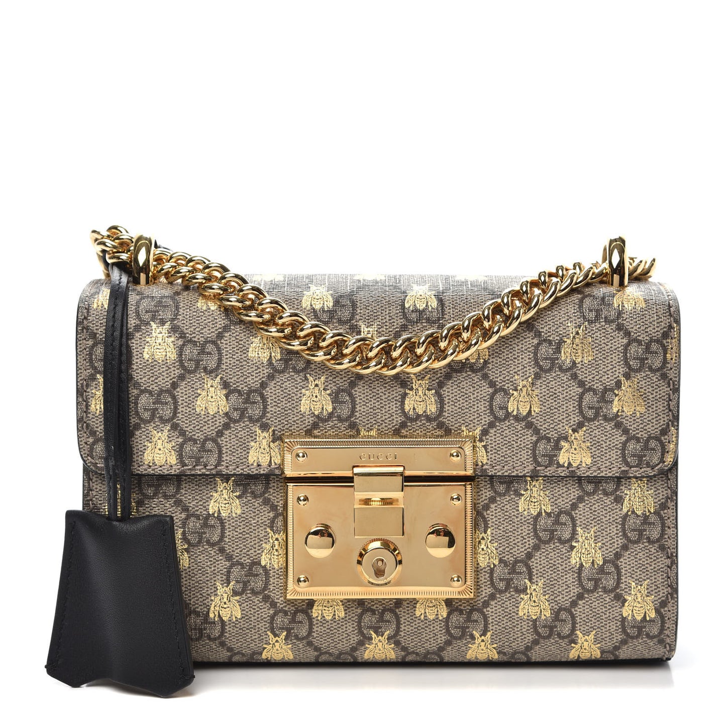 GG Supreme Monogram Bees Small Padlock Shoulder Bag Black