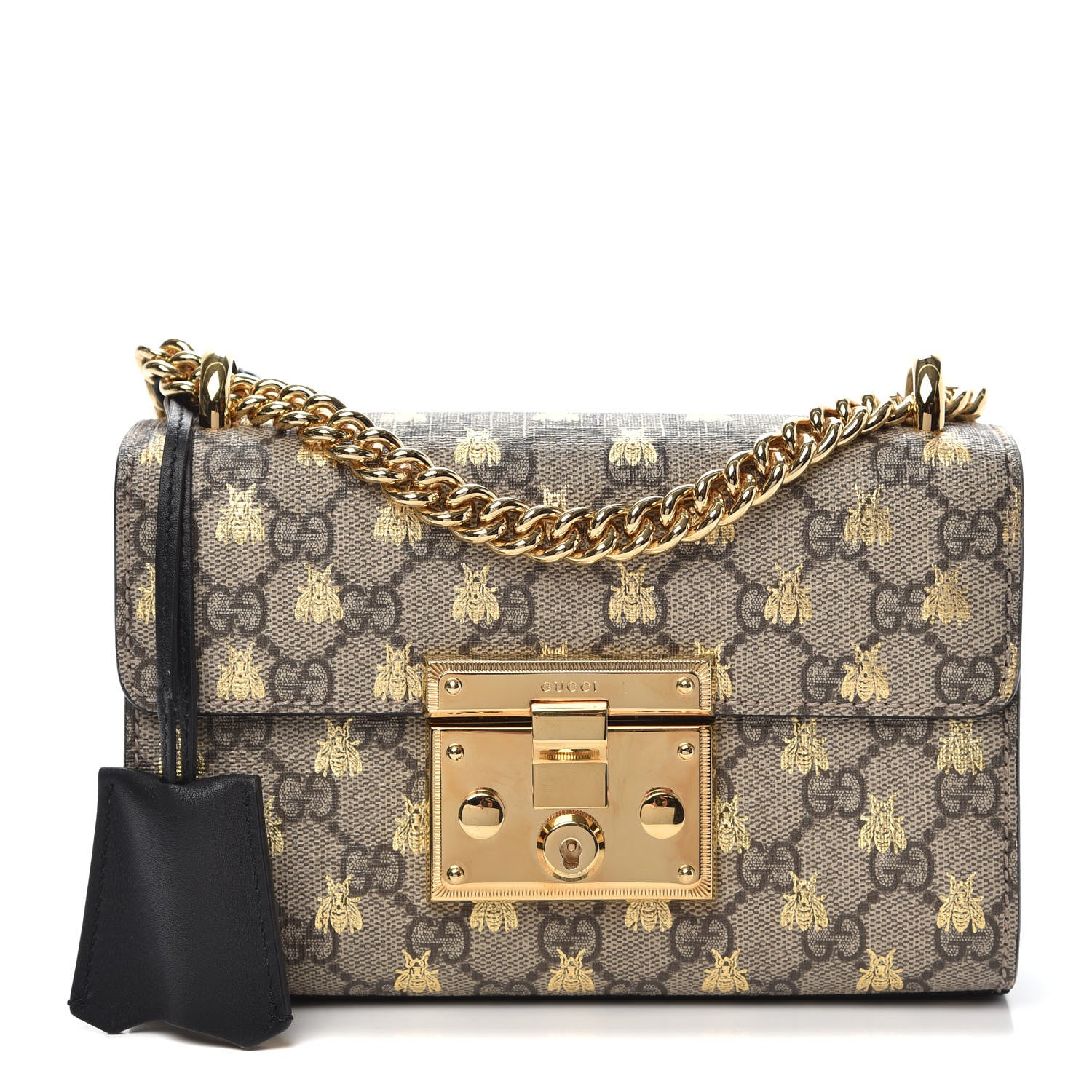 Gucci GG Supreme Monogram Bees Small Padlock Shoulder Bag Black 1 of 13
