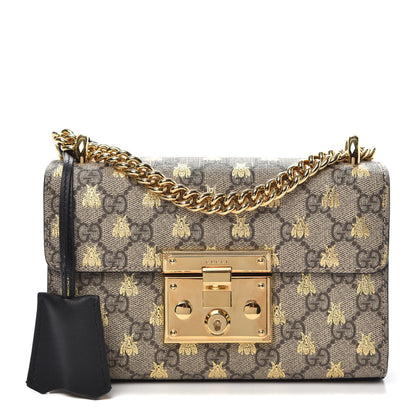 Gucci GG Supreme Monogram Bees Small Padlock Shoulder Bag Black 1 of 13