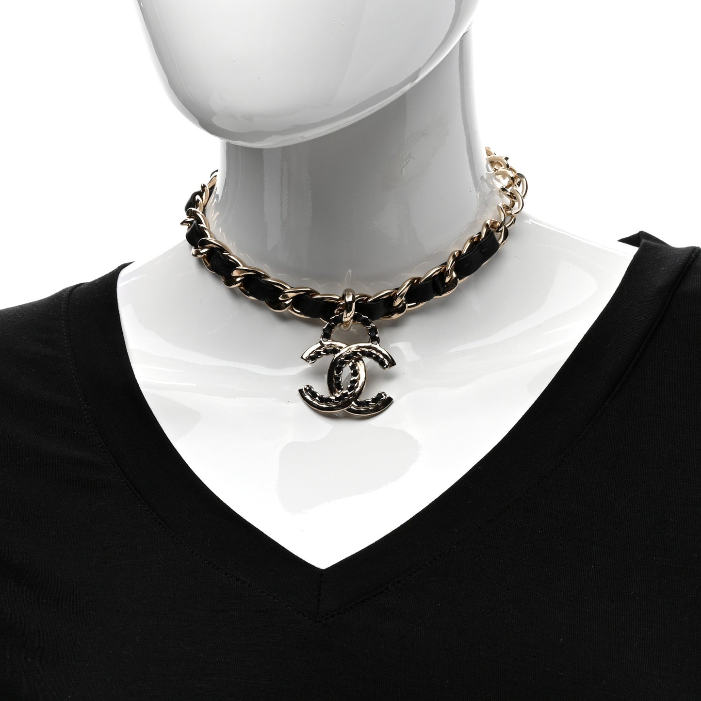 Metal Lambskin CC Choker Necklace Black Gold
