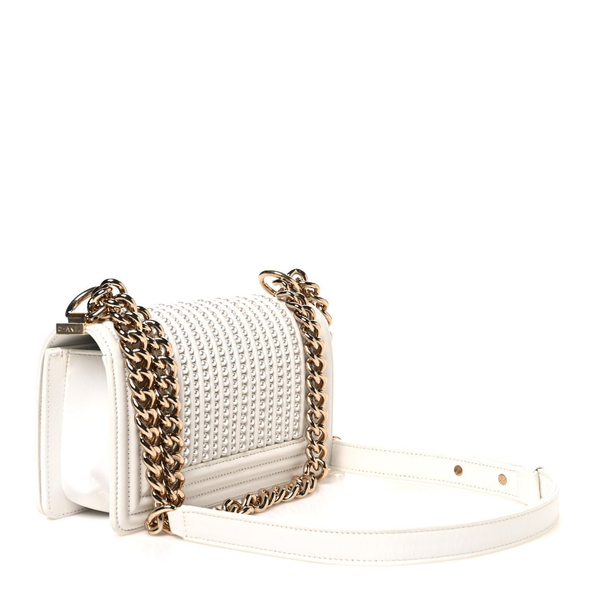 Calfskin Pearl Small Boy Flap White