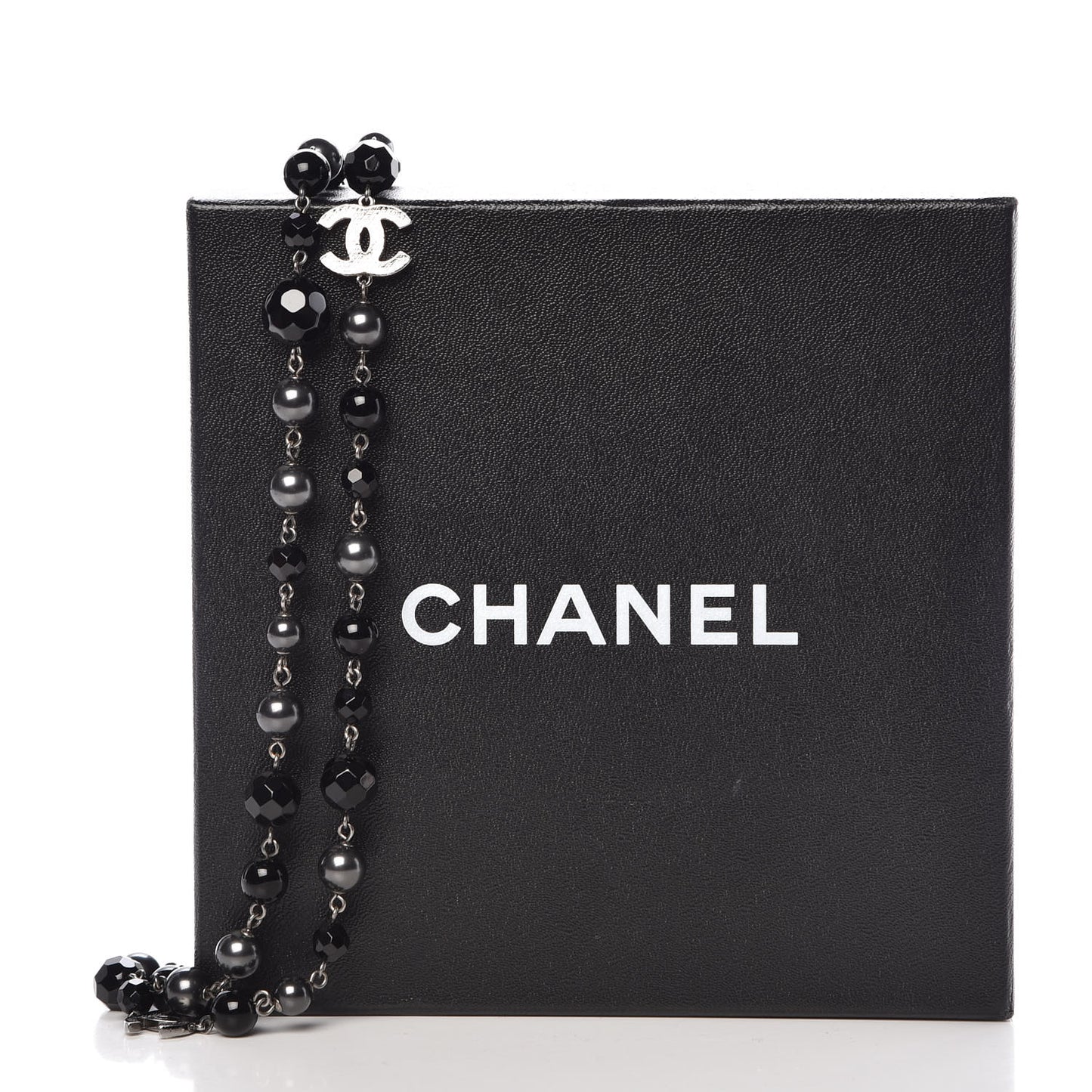 Ruthenium Beaded CC Long Necklace Black
