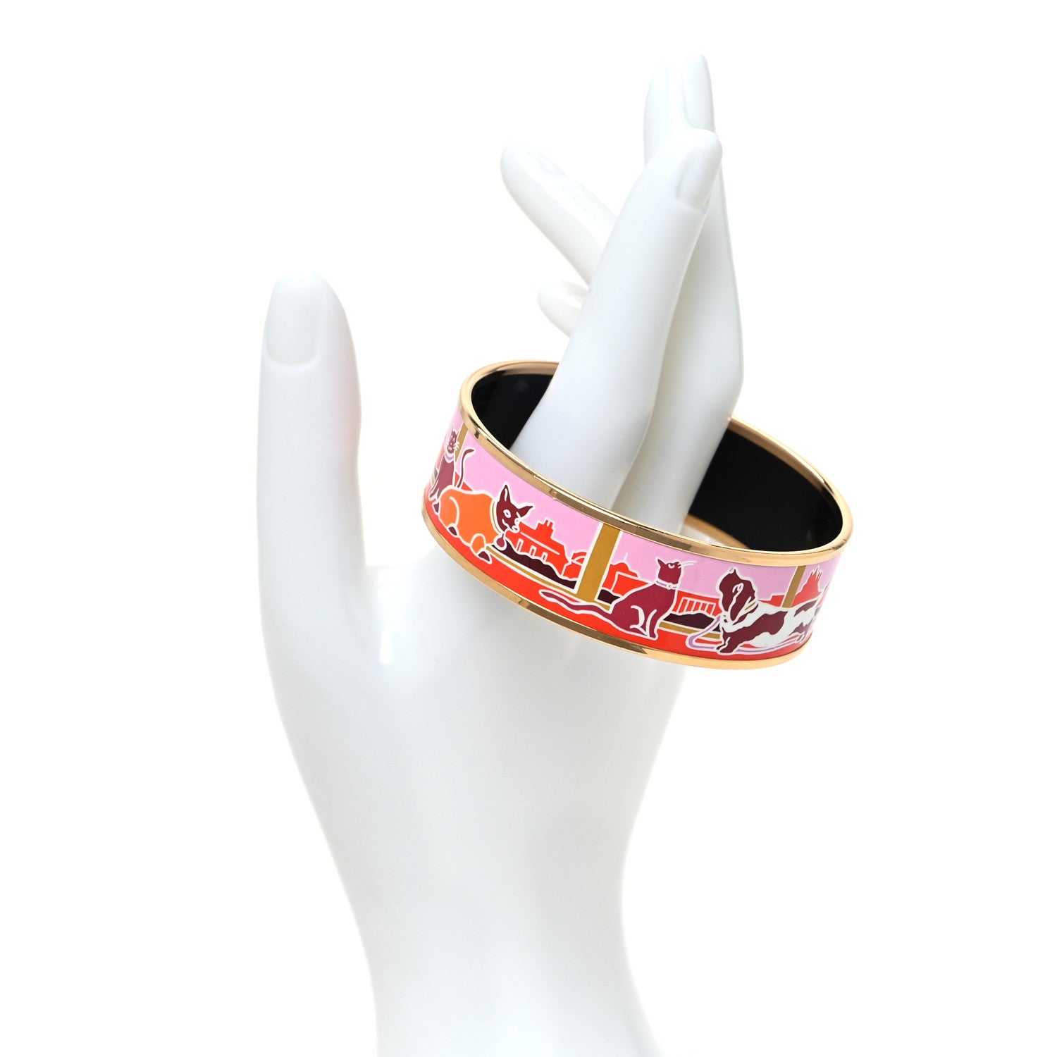 Hermes Enamel Printed Chiens Et Chats Parisiens Wide Bracelet 65 2 of 6
