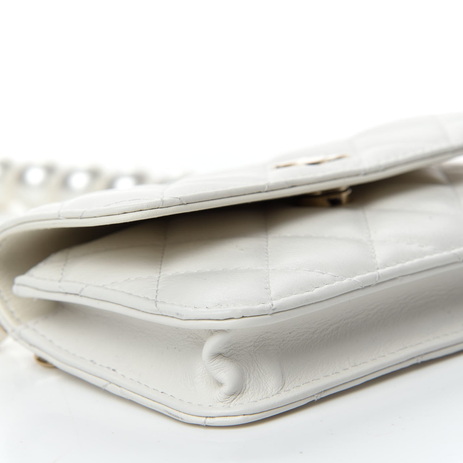 Chanel Calfskin Quilted Maxi Pearls Clutch With Chain White 6 of 12