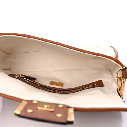 Fendi Canvas Vitello King Bi-Color Strap FF Embroidered Baguette Grezzo Brandy Cuoio 4 of 7