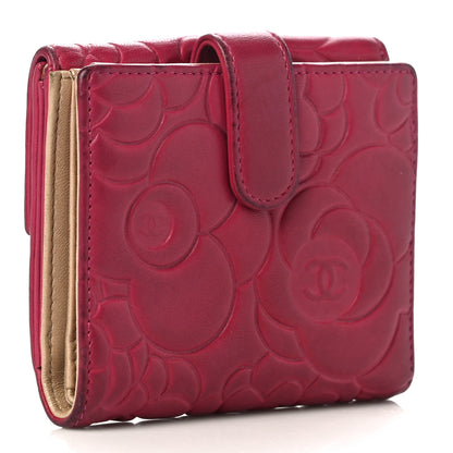 Chanel Lambskin Camellia Embossed French Wallet Dark Red 3 of 18
