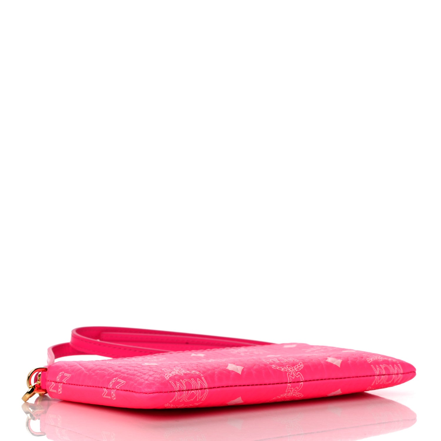 MCM Visetos Wristlet Zip Pouch Neon Pink 4 of 10