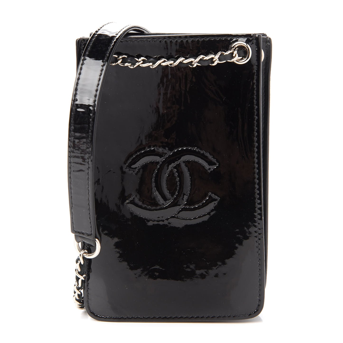 Patent CC Phone Holder Crossbody Black