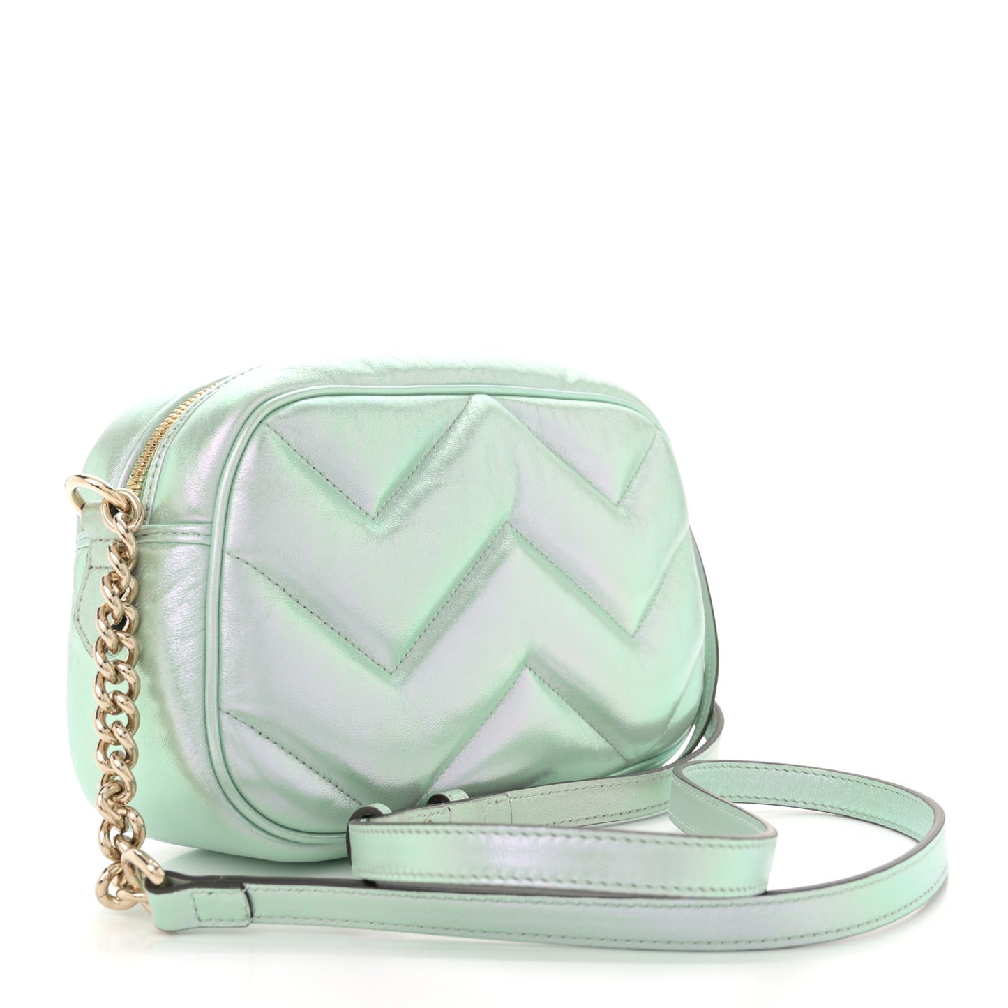 Iridescent Nappa Chevron Matelasse Small GG Marmont Chain Shoulder Bag Iridescent Salvy Green