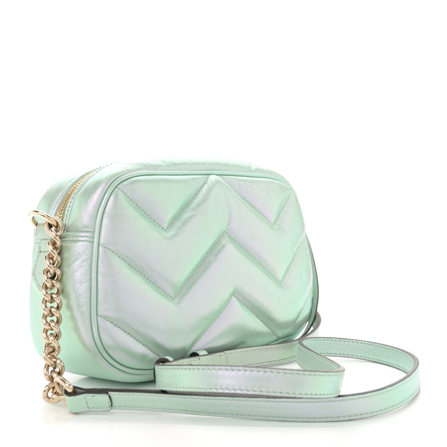 Gucci Iridescent Nappa Chevron Matelasse Small GG Marmont Chain Shoulder Bag Iridescent Salvy Green 3 of 11