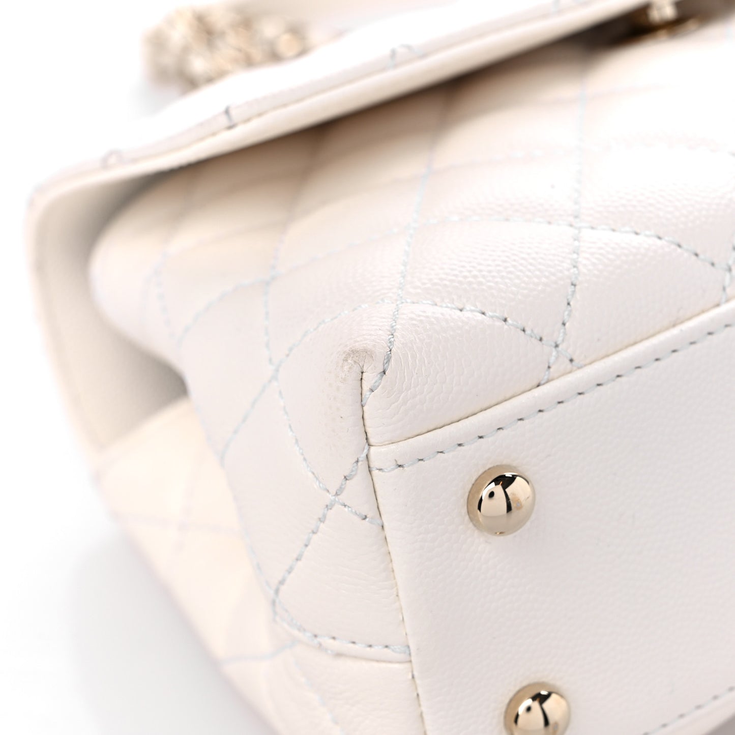 Caviar Quilted Mini Coco Handle Flap White