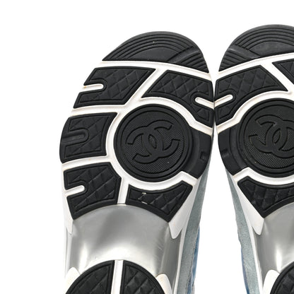 Chanel Nylon Lambskin Suede Calfskin CC Sneakers 39 Blue Grey White 6 of 13