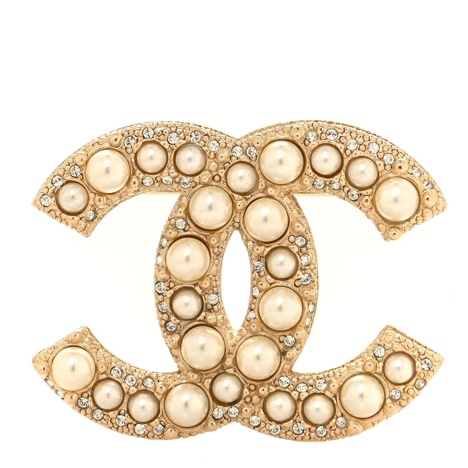 Chanel Metal Crystal Graduated Pearl CC Brooch Gold 1 of 4