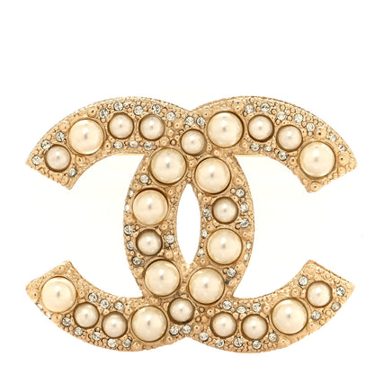 Chanel Metal Crystal Graduated Pearl CC Brooch Gold 1 of 4