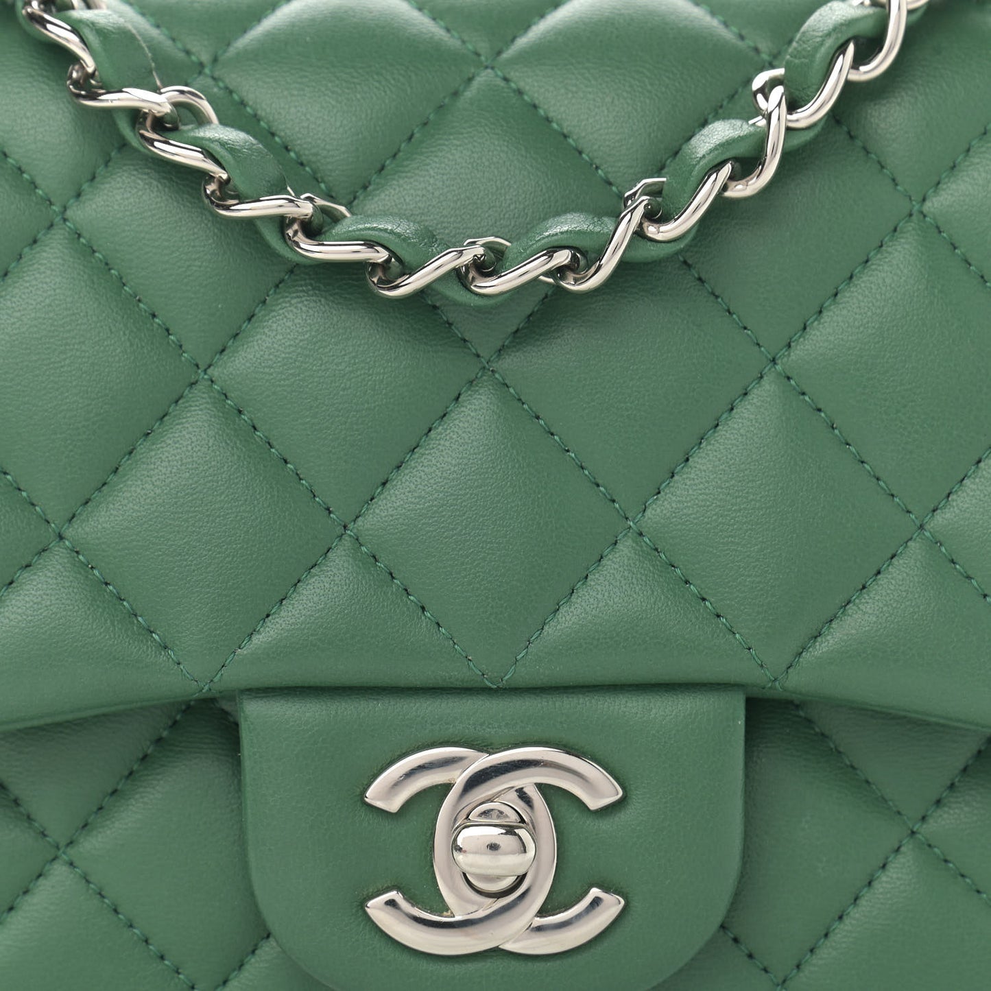 Lambskin Quilted Mini Square Flap Green