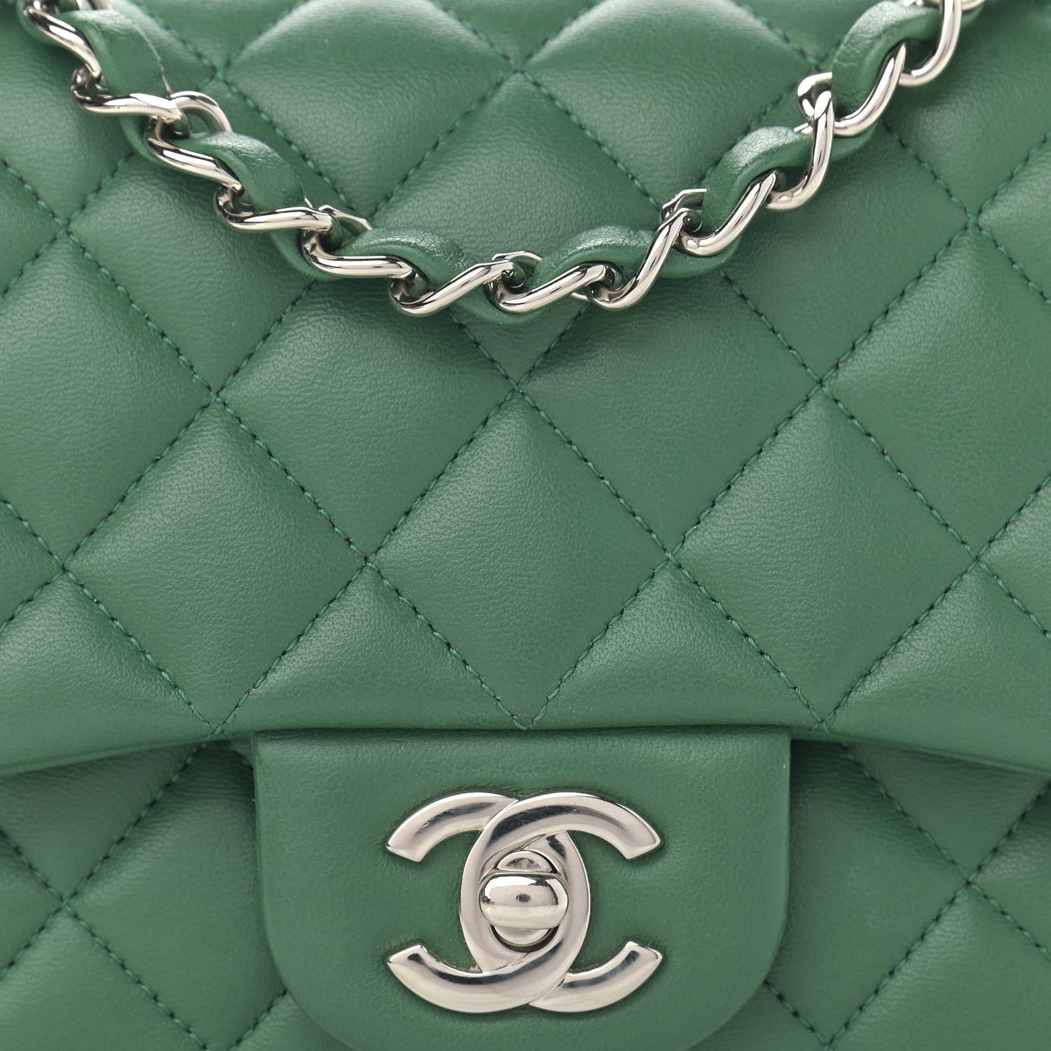 Chanel Lambskin Quilted Mini Square Flap Green 7 of 10