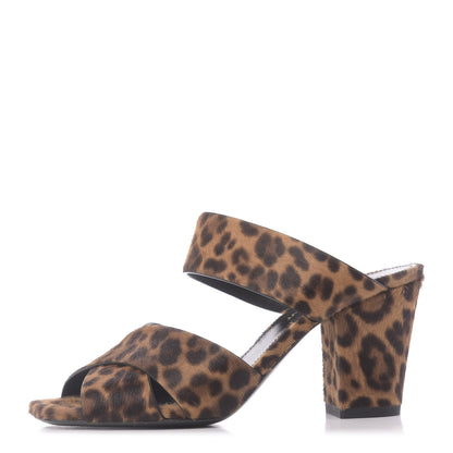 Saint Laurent Ponyhair Leopard Print Oak 75 Ankle Strap Sandals 36.5 Brown 1 of 10