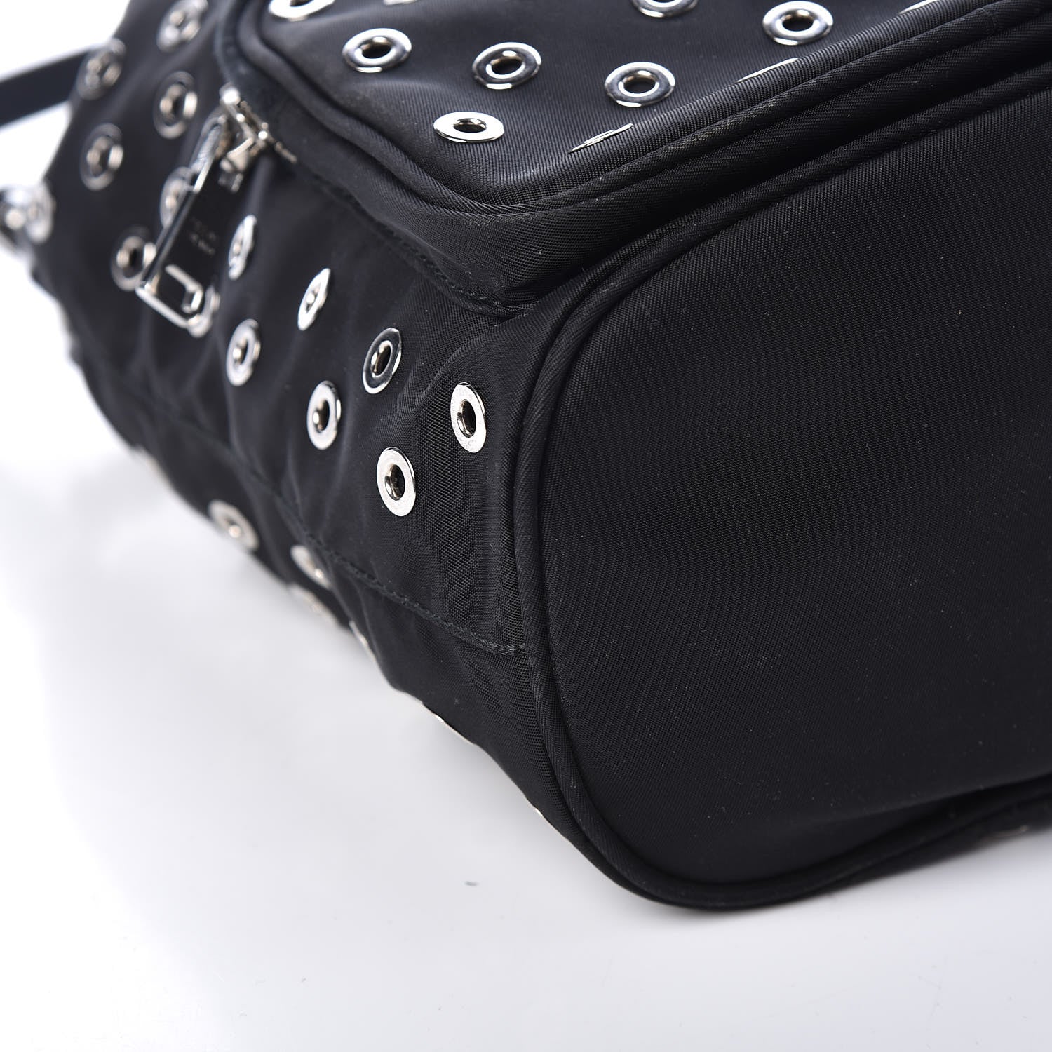 Prada Tessuto Nylon Saffiano Grommets Mini Bucket Crossbody Bag Black 7 of 8