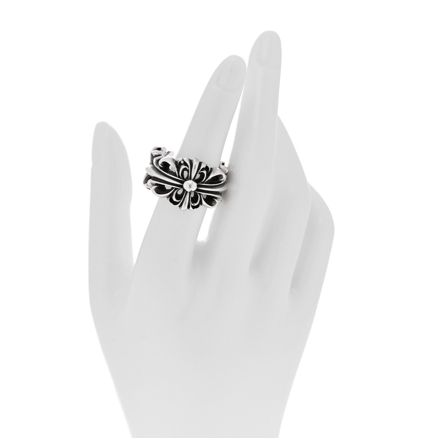 Chrome Hearts Sterling Silver Double Floral Cross Ring 61 9.5