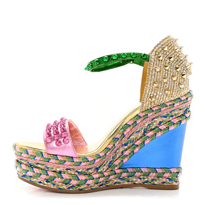 Christian Louboutin Nappa Pepite Liege Lame Madmonica 120 Wedge Sandals 35 Full Moon 1 of 9