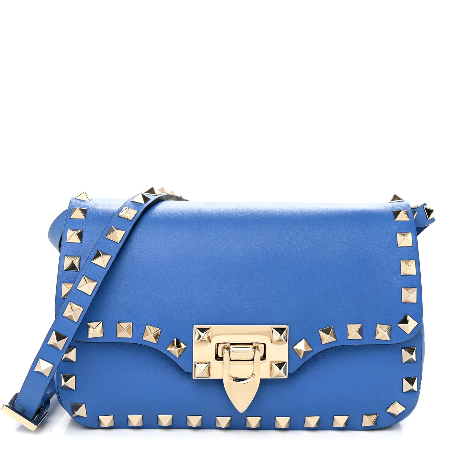 Vitello Mini Rockstud Flap Saddle Crossbody Bag Parrot