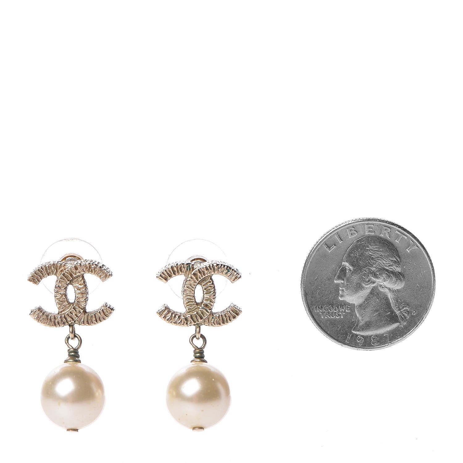 Chanel Pearl CC Drop Earrings Gold 2 of 7
