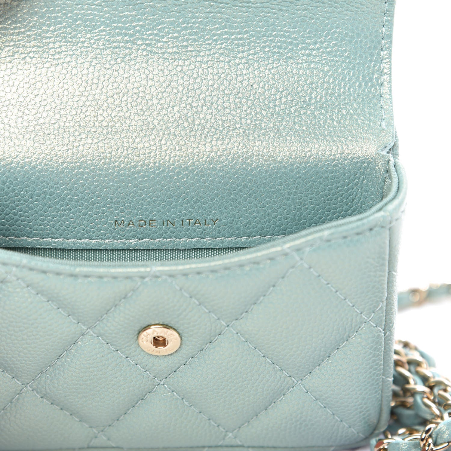 Chanel Iridescent Caviar Quilted Pearl On Top Coin Purse With Chain Light Green 7 of 9