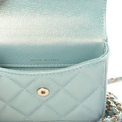 Chanel Iridescent Caviar Quilted Pearl On Top Coin Purse With Chain Light Green 7 of 9