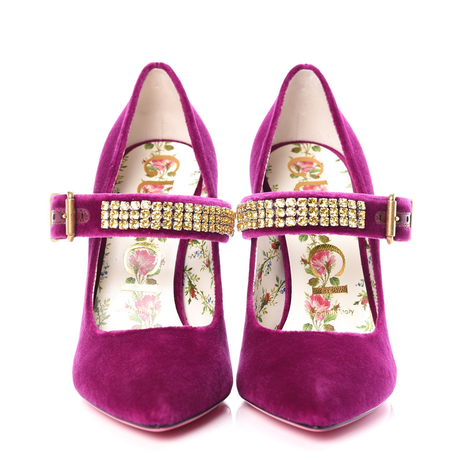 Gucci Velvet Crystal Embellished Sylvie High Heel Pumps 37 Fucsia Violet Cyclamen 2 of 8
