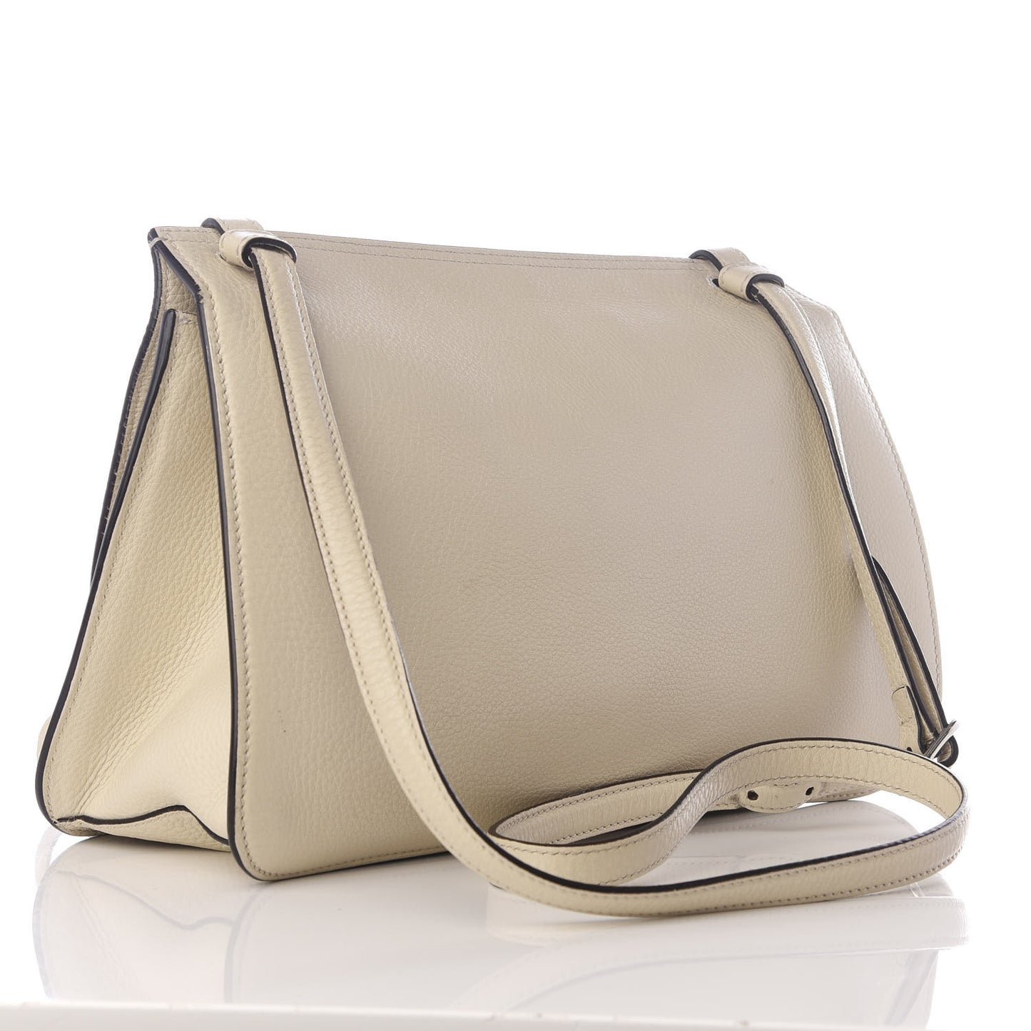 Pebbled Calfskin Medium Bamboo Daily Flap Shoulder Bag Mystic White