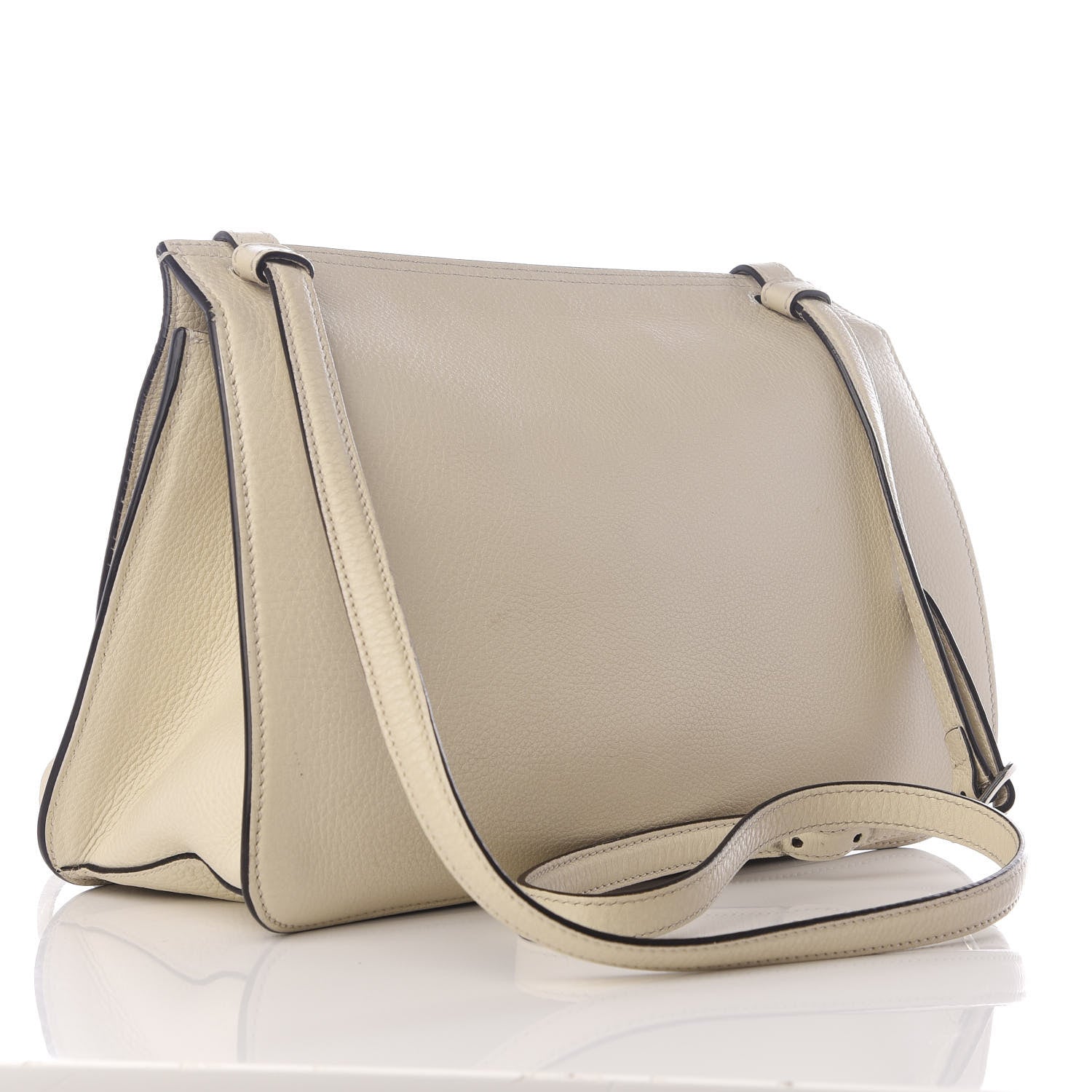 Gucci Pebbled Calfskin Medium Bamboo Daily Flap Shoulder Bag Mystic White 2 of 8