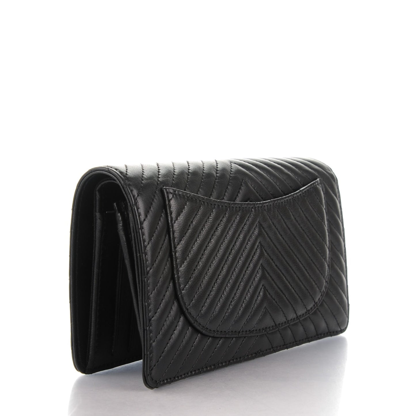 Lambskin Chevron Quilted Yen Wallet Black