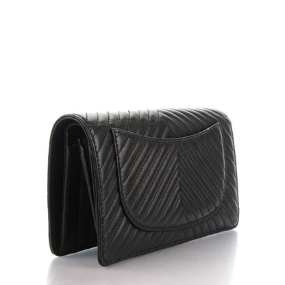Chanel Lambskin Chevron Quilted Yen Wallet Black 3 of 8