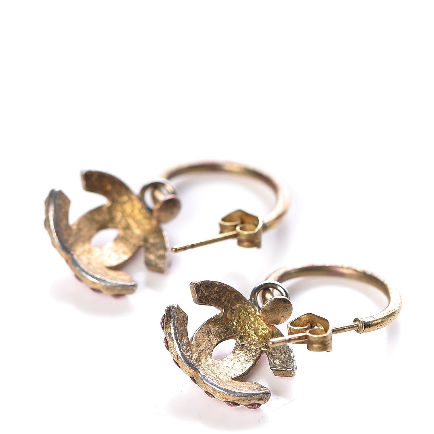 Crystal CC Drop Earrings Pink Gold