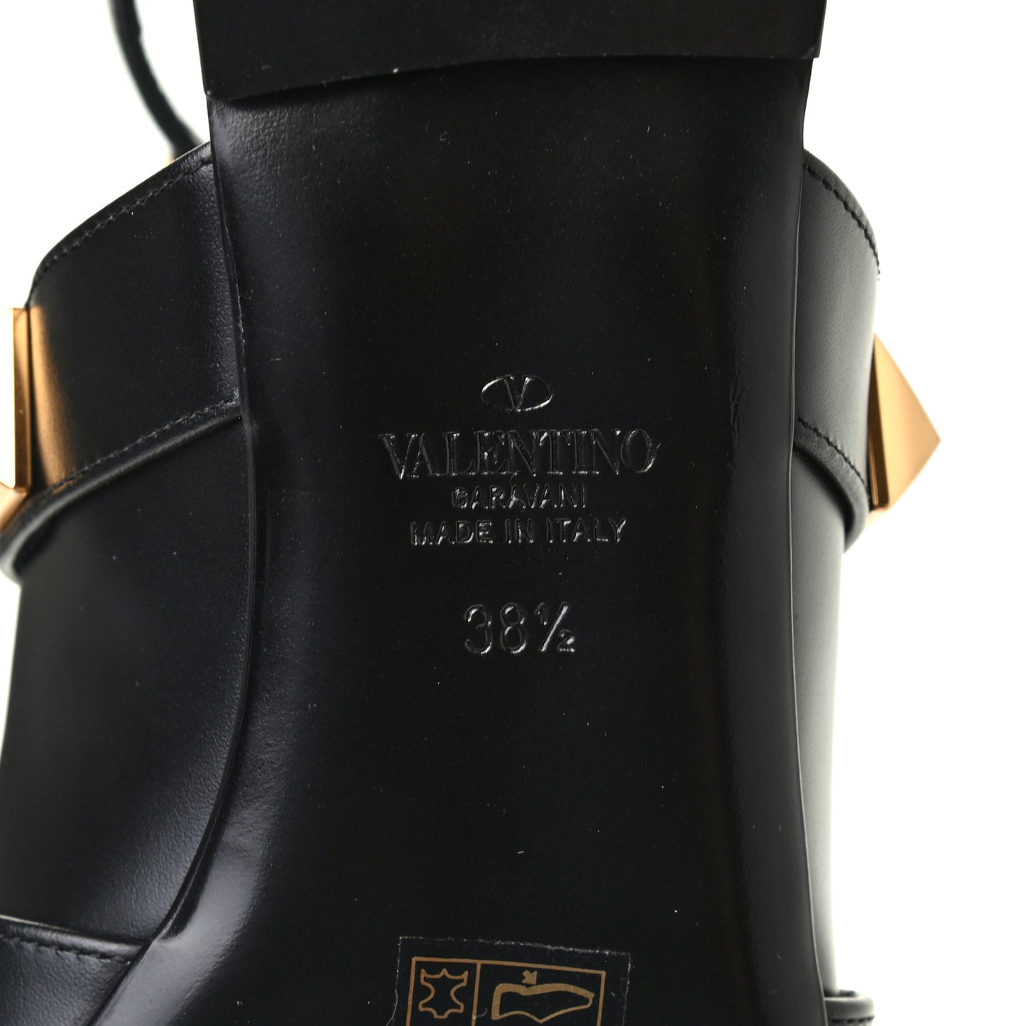 Calfskin Roman Stud Ankle Strap Flat Mules 38.5 Black