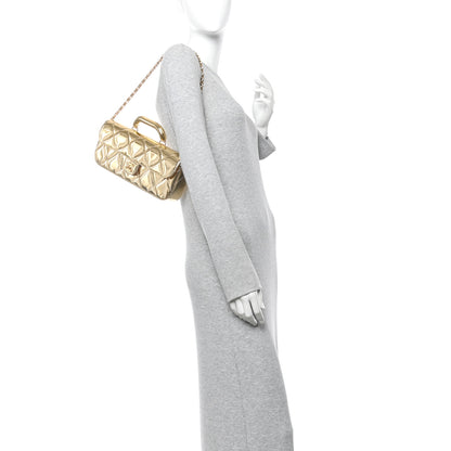 Chanel Metallic Mirror Calfskin Large Top Handle Clutch With Chain Light Gold 2 of 19