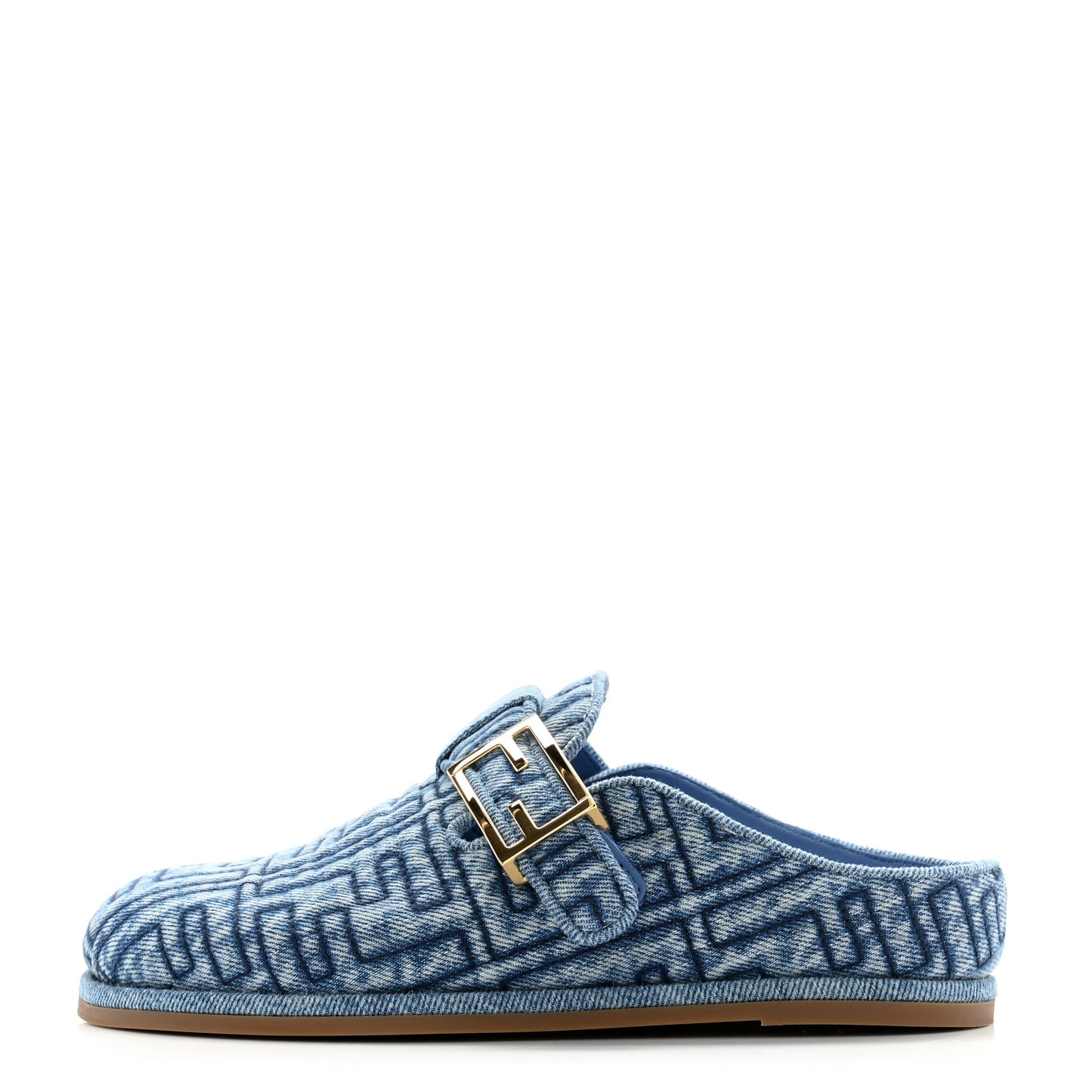 Denim Jacquard FF Womens Fendi Feel Buckled Mules 36.5 Blue